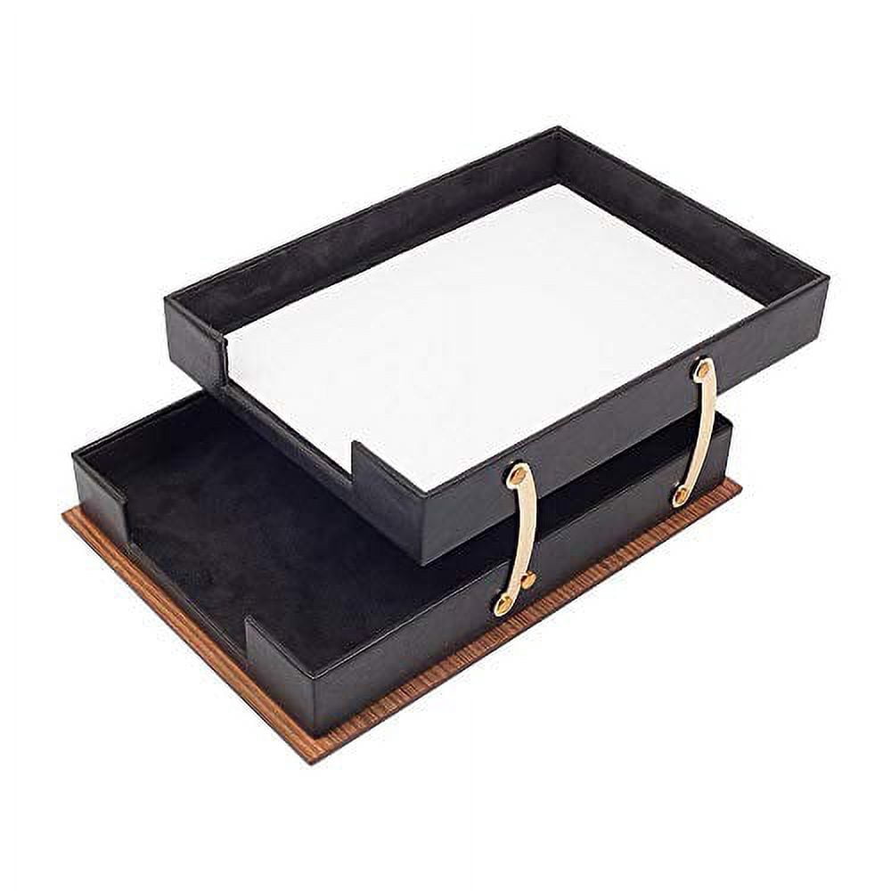 Leather Desk Set - Leather Organizer Desk Set - Walnut Wood Desk Set - Office Product - Desk Accessories Set - 11 PCS (Black)