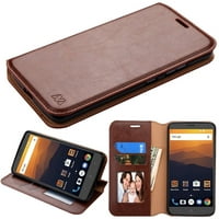 Insten Stand Folio Flip Leather Case Cover For ZTE Max XL N9560, Brown