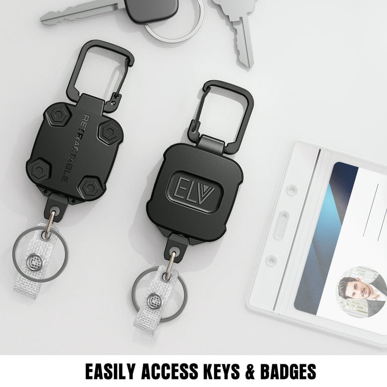 ELV Self Retractable ID Badge Holder Key Reel, Heavy Duty, 32 Inches Cord  (2 Pack)