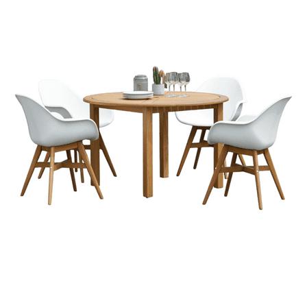 Outdoor Living and Style 5 Piece White and Teak Brown Retro Outdoor Patio Dining Set - 3.75ft