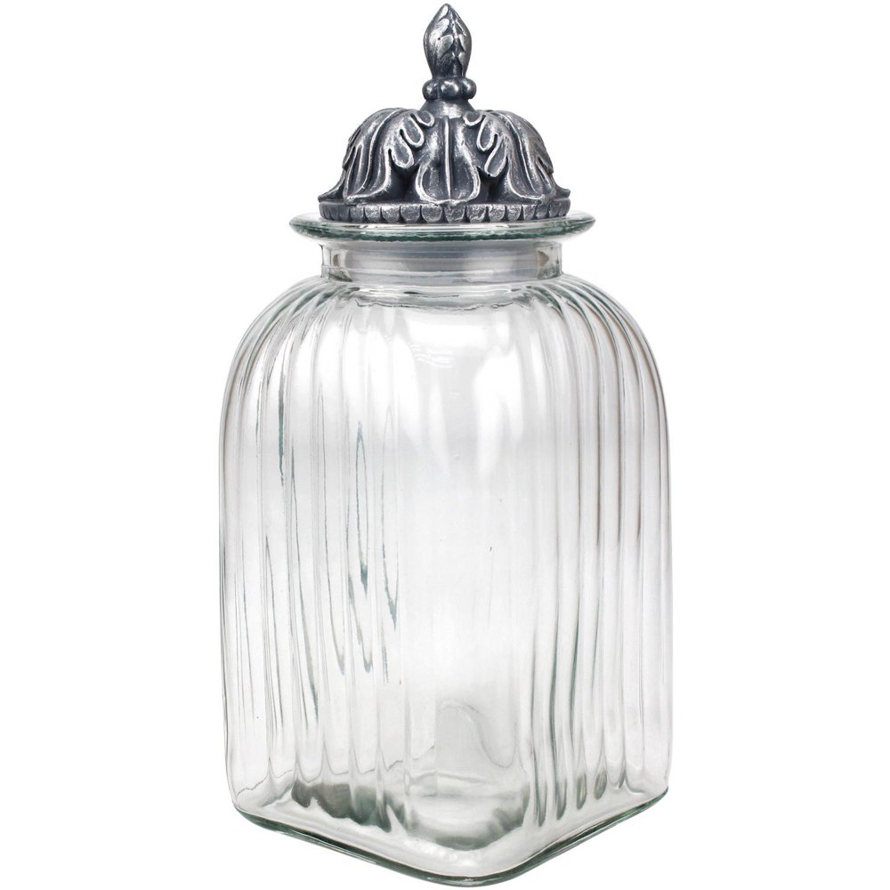 Stonebriar Collection Large Fluted Glass Canister with Decorative Lid