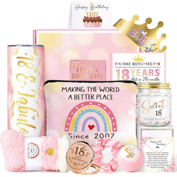 18th Birthday Gifts for Girls, Gifts for 18 Year Old Girl, 11 PCS Unique Trendy 18 Year Old Girl Birthday Fabulous Gift for Daughter Her, 18th Birthday Decorations for Girls, Pink