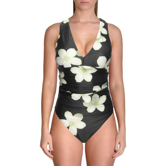 Lauren Ralph Lauren Womens Floral Cross Back One-Piece Swimsuit
