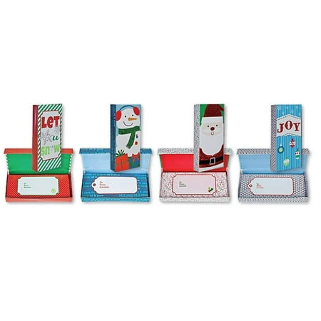 Gift Box Place Card Holder - Glitter and Foil Finish Christmas Gift Card Holder Box for Small Gifts or Gift Cards with Snowman, Santa, Christmas Balls, Snowflakes