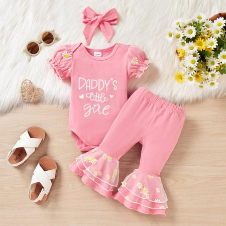 

Promotion!Newborn Baby Girl Floral Clothes Toddler Ruffle Sleeve Romper Flared Pants + Bowknot Headband