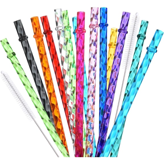 24-Pack Reusable Plastic Coloful Swirl Straws, 11 Inch Long PETG Clear Hard Plastic Tumbler Replacement Straws with Brush, BPA-Free, for 16–30 oz Cups