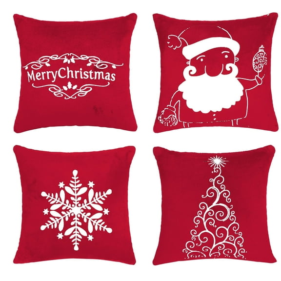 BIG ELEPHANT Christmas Pillow Covers, Set of 4 Snowflake Decorative Cushion Cover, Red, 18X18 IN
