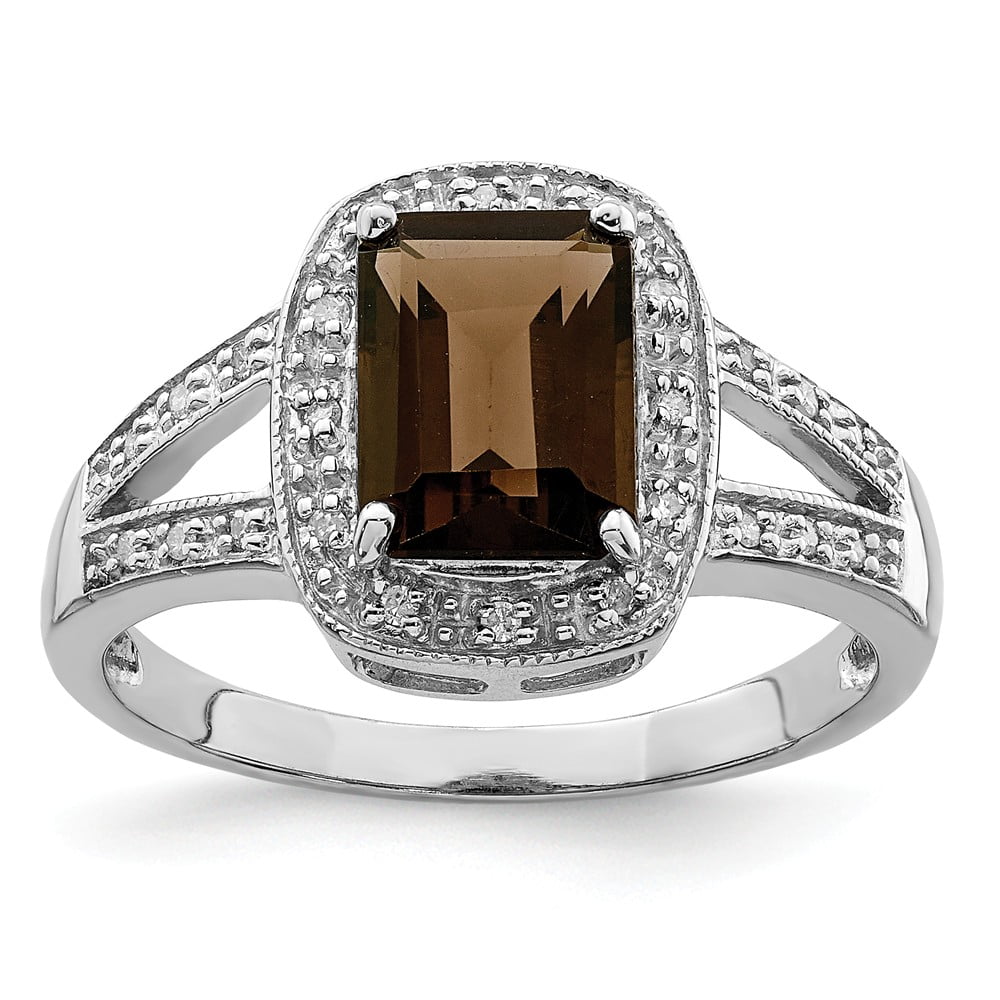 AA Jewels Solid 925 Sterling Silver Emeraldcut Chocolate Brown Smoky