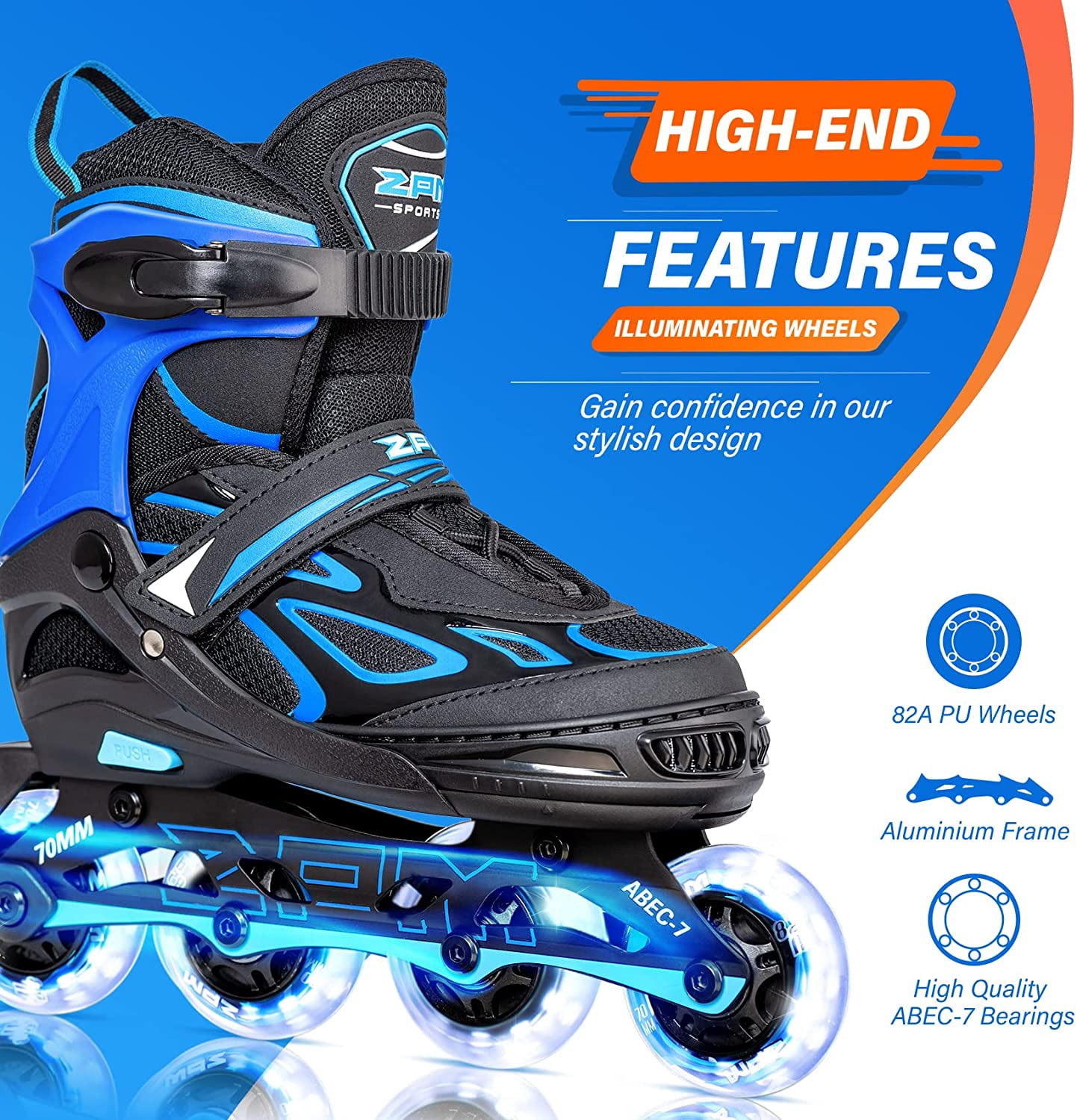 Adjustable Flashing Inline Skates, All Wheels Light Up, Fun Illuminating Skates for Kids Men Adult Women and Boys