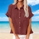 thumbnail image 1 of Craaazy Ladies Oversized Short Sleeve Tunic Tops, Lightweight Casual Shirt, Collared Pocket Blouse with Ruffle Hem for Everyday Outfits Gifts, 1 of 7