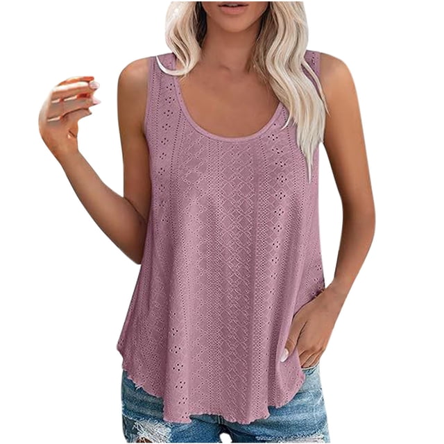 Timegard Camisoles pour Femmes à Oeillets, Encolure Dégagée, Confortables, Sans Manches, d'Été, Chic Décontracté, Chemises Amples, Hauts