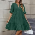 thumbnail image 6 of Oplxuo Tiered Ruffle Dress Women Summer Loose 3/4 Sleeve A Line Mini Dress Pleated V Neck Baby Doll Dresses with Pockets, 6 of 7