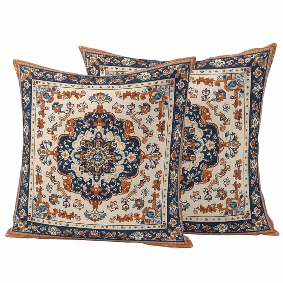 Boho Southwestern Outdoor Waterproof Pillow Covers, Orange Blue Traditional Ethnic Classical Decorative Square Throw Pillowcase Sofa Cushion Sham for Patio/Couch/Chair, 26"x26" 2 Pack