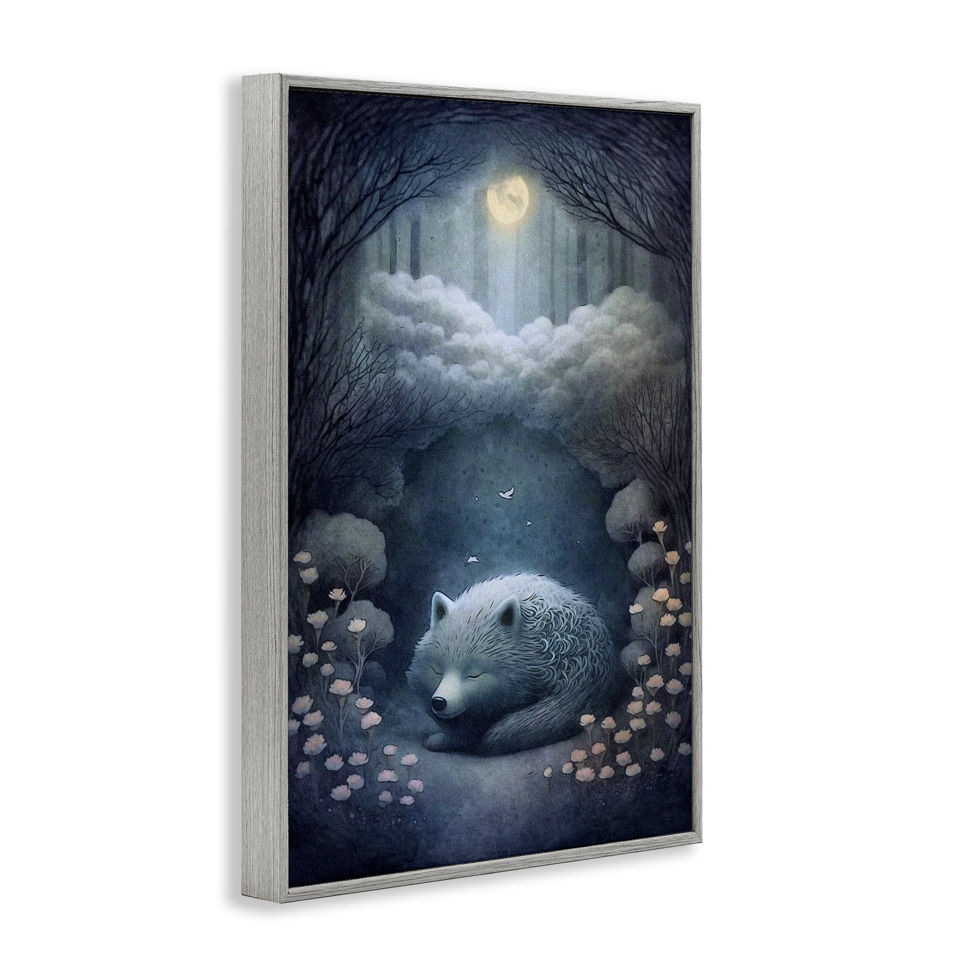 Stupell Industries Mystic White Wolf Landscape Painting Gray Framed Art Print Wall Art, 12 x 18