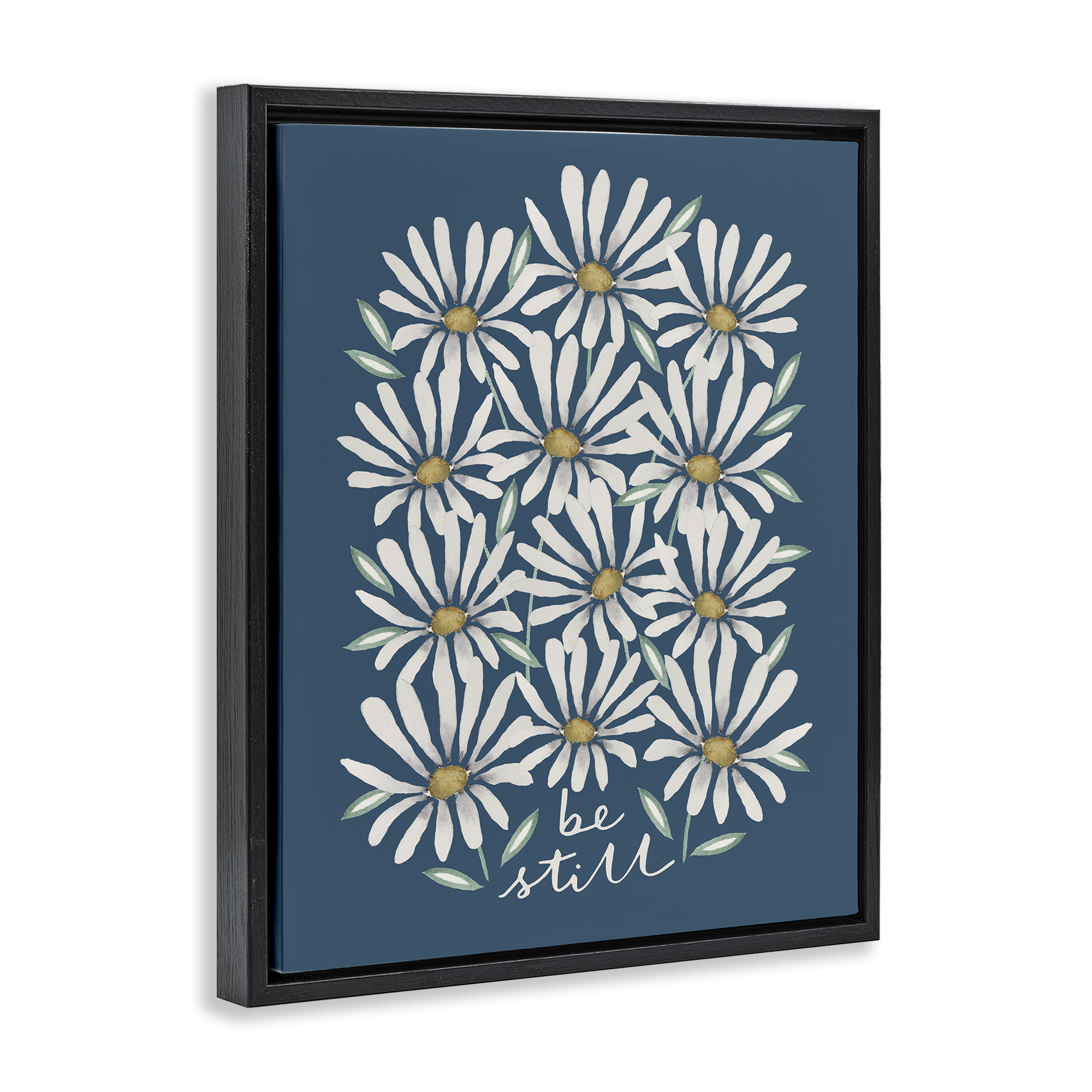 Stupell Industries Be Still Daisy Pattern Botanical & Floral Painting Black Floater Framed Art Print Wall Art, 17 x 21