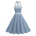 thumbnail image 3 of RongHuan Womens Polka Cocktail Swing Dresses Vintage Buttons Belted Halter Neck Dress A Line Wedding Party Dress, 3 of 9