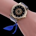 thumbnail image 4 of Reloj de cuarzo para mujer con vendaje de tela con diamantes de imitación y esfera de impresión de moda (azul), 4 of 4