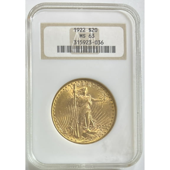 1922 $20 NGC MS-63 Gold Double Eagle Saint Gaudens Coin