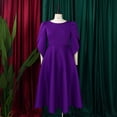 thumbnail image 4 of AURA Women’s Flared Mid Length Dress Round Neck Three Quarter Sleeve High Waist Zipper S XXXL, 4 of 6