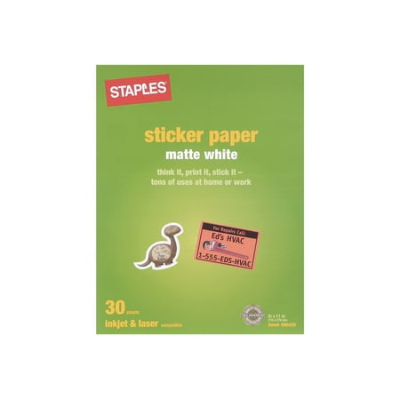 Staples Matte White Sticker Paper 8.5 X 11 (30 Sheets) - Walmart.com