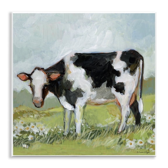 Stupell Industries Black And White Cow Animals Painting Unframed Art Print Wall Art, 12 x 12