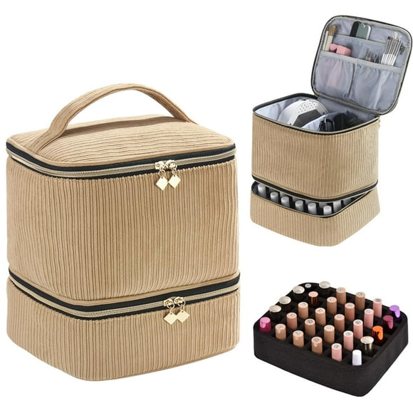 Organizador de esmaltes de uñas y funda para lámpara de uñas, color marrón pana