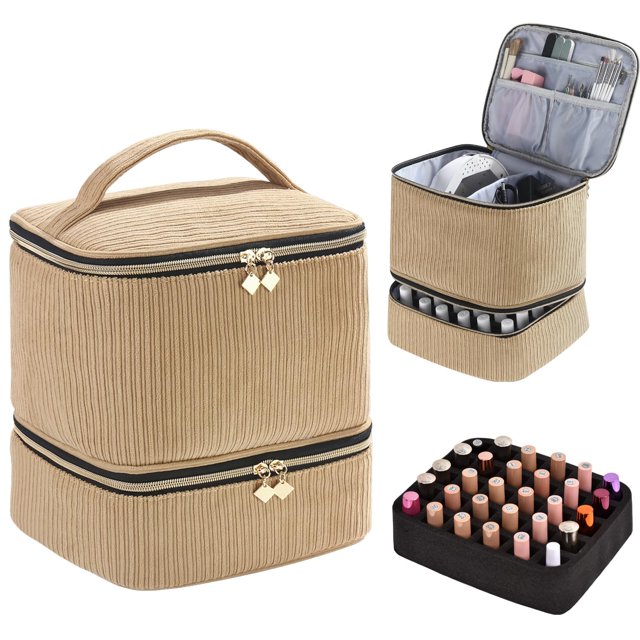 Organizador de esmaltes de uñas y funda para lámpara de uñas, color marrón pana