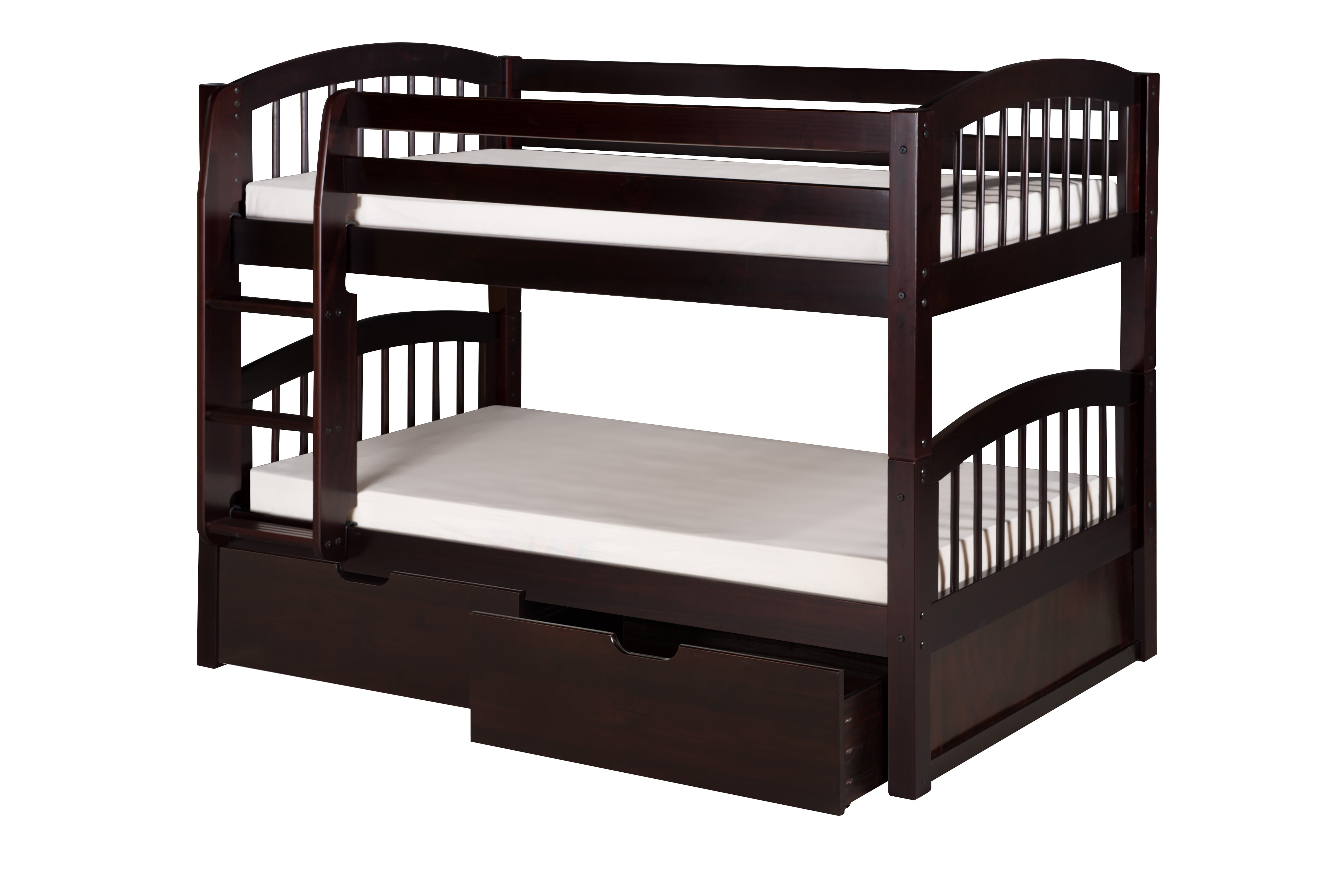 Camaflexi Twin over Twin Low Bunk Bed with Drawers Arch Spindle