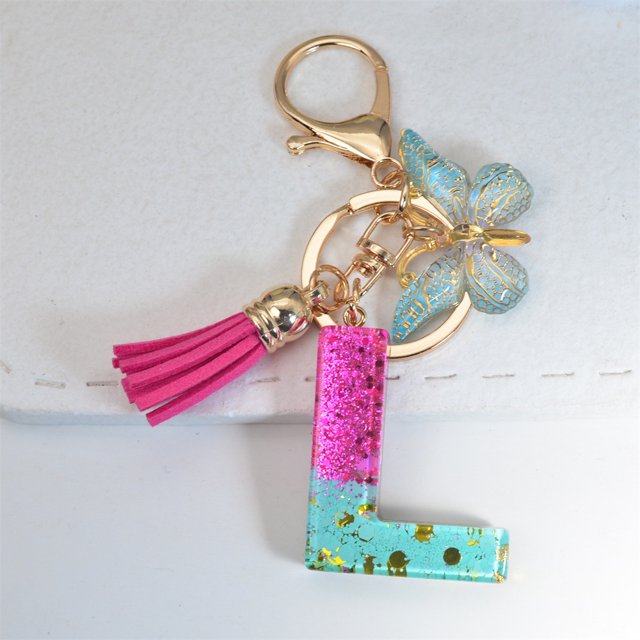 1Pcs Lentejuelas Brillantes Rellenas 26 Letra Llavero De Moda A-Z Iniciales Con Colgante De Mariposa Alfabeto Coche Regalos