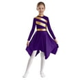 thumbnail image 2 of YiZYiF Kids Girls Liturgical Praise Dance Dress Church Long Sleeve Metallic Block Worship Tunic Purple 6, 2 of 7