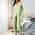 thumbnail image 2 of VISALY Silk Pajama Set cute Sets Long Sleeve Sleepwear Button Down Loungewear Soft 2 Piece Set with Pockets Long Pants Nightwear Satin Pajamas Comfortable Pajamas Matching Pajama Set Light Green M, 2 of 9