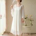 thumbnail image 3 of Defitshape Women's Cotton Victorian Nightgown Cute See Through Flutter Sleeve Pajama Dress Soft Floral Lace Overlay Square Neck Pleated Billowy Midi Sleep Shirt Sleepwear White X-Large, 3 of 5
