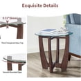 thumbnail image 2 of 23.5" Round Glass End Table with Cherry-Finish Tempered Glass Top and Cross-Style Solid Wood Base for the Living Room Office Apartment, 2 of 6