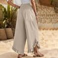 thumbnail image 6 of BLOCLOALO Harem Pants Wide Leg Pants Linen Pants Summer Smocked Waist Ruffle Palazzo Pants Boho Flowy Beach Vacation Pant with High Waisted Pants Cropped Pants Elastic Waist Pants Beige L, 6 of 9
