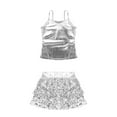 thumbnail image 3 of TiaoBug Kids Girls 2 Pcs Jazz Dance Outfit Set Sequin Cami Vest Top with Ruffle Tutu Skirt for Hip Hop Performance Dancewear Silver-A 12, 3 of 5