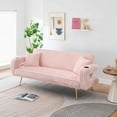 thumbnail image 4 of FFH 74" Loveseat Sleeper Futon Sofa Bed, Corduroy Sofa for Living Room, Convertible Futon Couch with 3-Level Adjustable Backrest and Cup Holders, Pink, 4 of 7