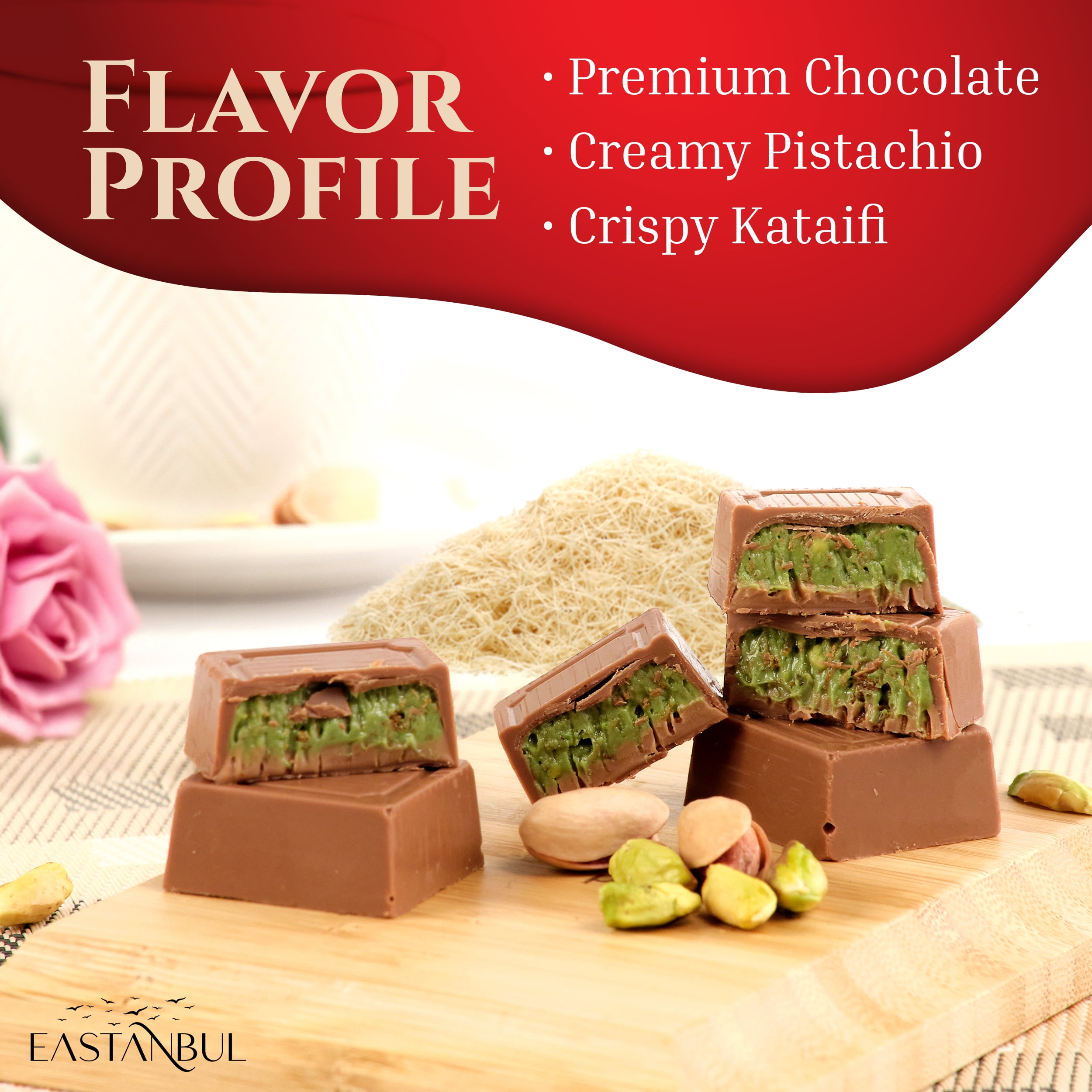 Eastanbul Premium Dubai Chocolate Bar Pistachio,Valentines Day Gifts,11.3oz