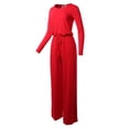 thumbnail image 2 of A2Y Women's Long Sleeve Wide Leg Elastic Waist Back Key Hole Long Pants Jumpsuit Ruby M, 2 of 5