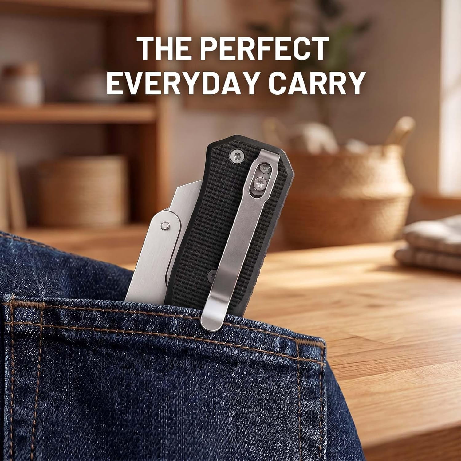 Folding Utility Knife, Pocket Knife, Box cutter Knife with Pocket & Rail Lock, Durable Razor Knife for Home Office Warehouse Everyday Carry, Gift for Men Women（Black）
