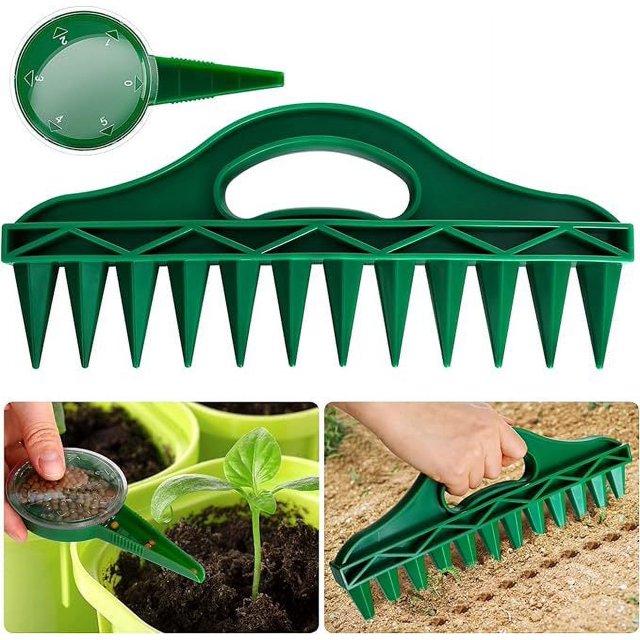 Seedling Seed Dispenser Set - 12 Hole Planter - Garden Seed Spacer with Adjustable Hand Seeder Tool
