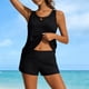 thumbnail image 4 of Tankini de moda para mujer, color sólido con cojín en el pecho y sin soporte de acero, traje de baño holgado con cordón dividido, traje de baño de dos piezas para mujer, trajes de baño tankini para mu, 4 of 6