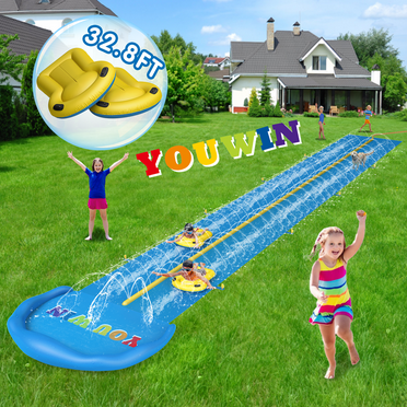 32.8ft Long Pool/Grass Water Slide, Automatic Sprinkler Grass Water Slide, Safety Padding, Suitable for Pool Or Grass