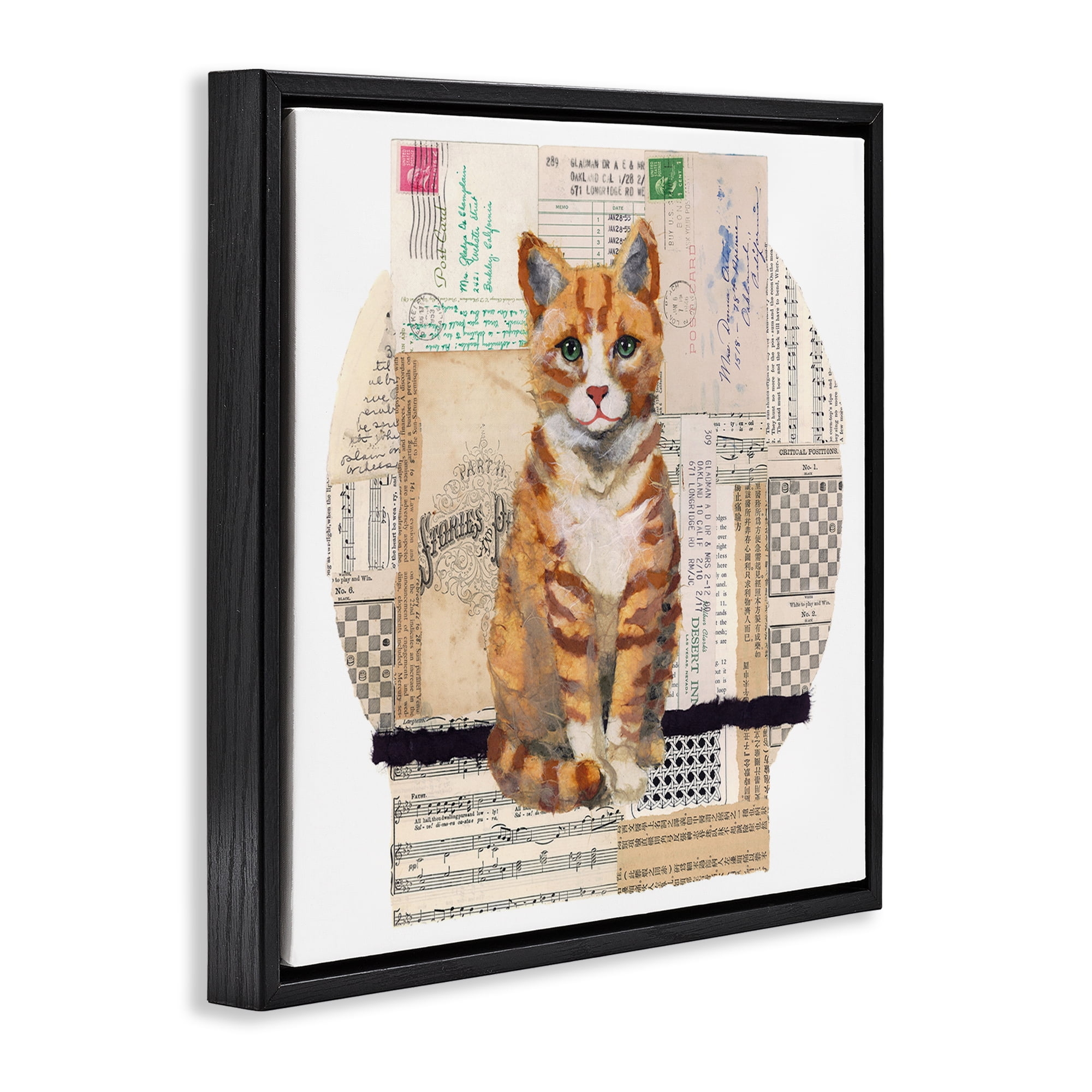 Stupell Industries Orange Cat Collage Animals & Insects Painting Black Floater Framed Canvas Art Print Wall Art, 18 x 18