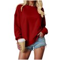 thumbnail image 4 of larppty Fall Fashion Crewneck Sweatshirt Long Sleeve Loose Fit Pullover Tops Drop Shoulder Sweatshirts for Women (Wine, XL), 4 of 6