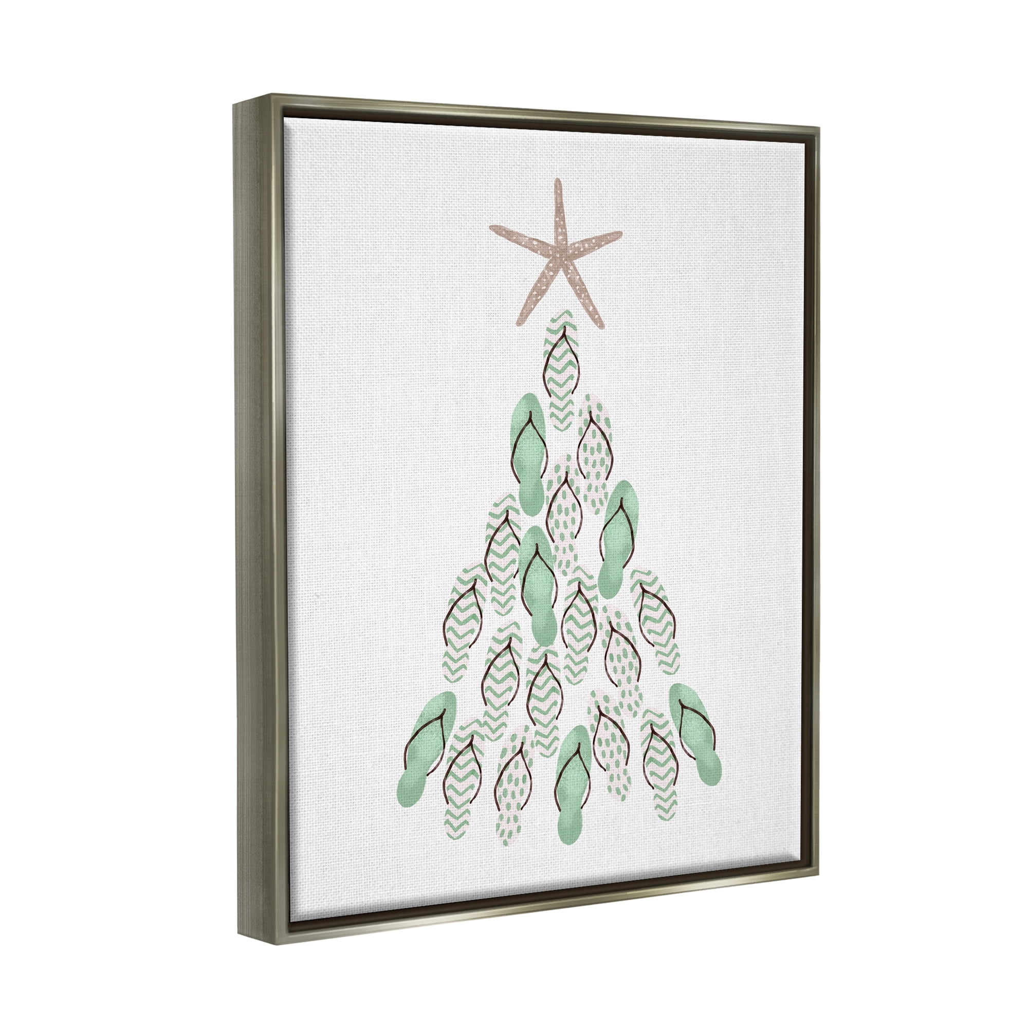 Stupell Industries Flip Flop Beachy Christmas Tree Holiday Painting Gray Floater Framed Art Print Wall Art