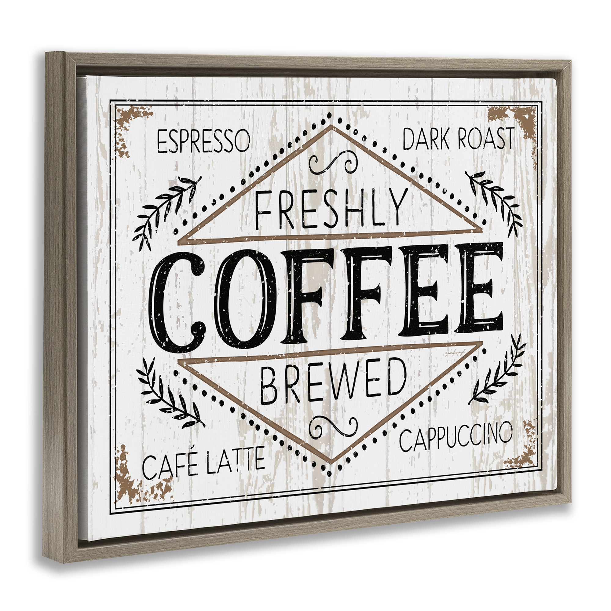 Stupell Industries Charming Fresh Brew Coffee Food & Beverage Painting Brown Floater Framed Canvas Art Print Wall Art, 31 x 25