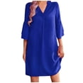 thumbnail image 1 of QIPOPIQ Robe Droite pour Femmes Col en V Manches Courtes Couleur Unie Décontractée Fluide Robes d'Été (P-2TG) Liquidation, 1 of 5