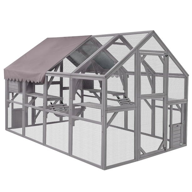 110'' Extra Large Cat House Outdoor Walkin Enclosure Wooden