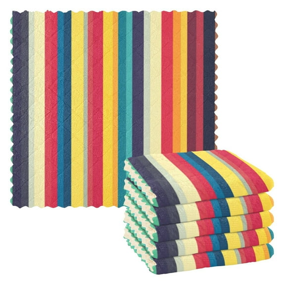 6 Pieces of Kitchen Towels 11x11Inch Kitchen Dish Cloths Kitchen Dish Towels Reuseable Cleaning Cloths Colorful Striped Pattern