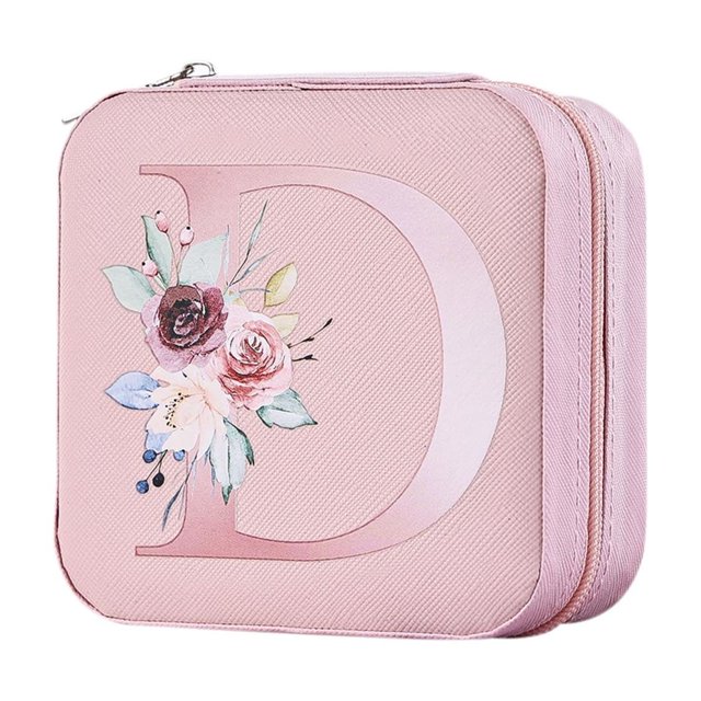 D Pu Alphabet Jewelry Storage Box 26 Printed Letter With Portable Design, Organized Compartments And Durable Material For Earrings, Rings, Bracelets